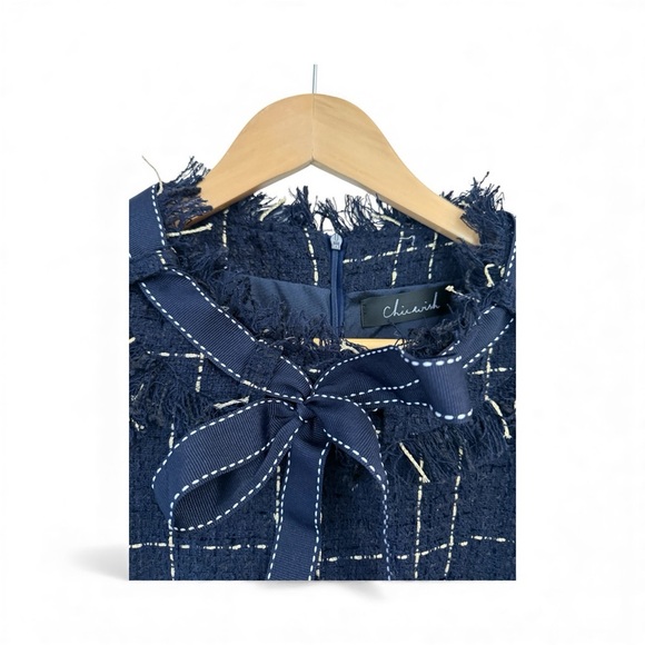 Chicwish Navy Twead Dress with Bow Tie - Picture 4 of 10